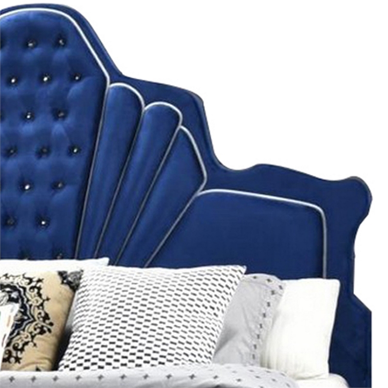 Bowery Hill Velvet Upholstered Channel Tufted Queen Bed in Blue