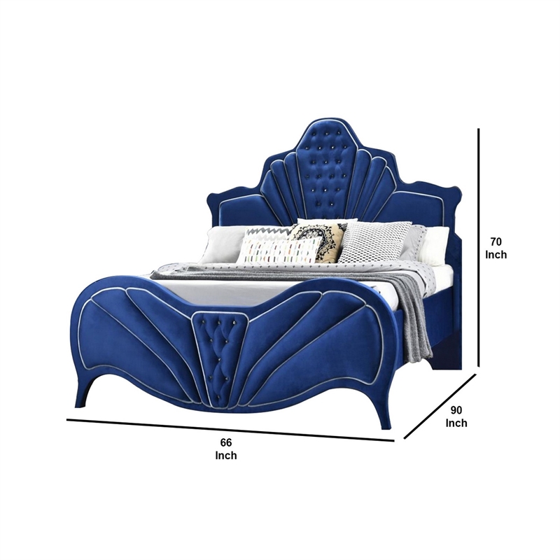 Bowery Hill Velvet Upholstered Channel Tufted Queen Bed in Blue