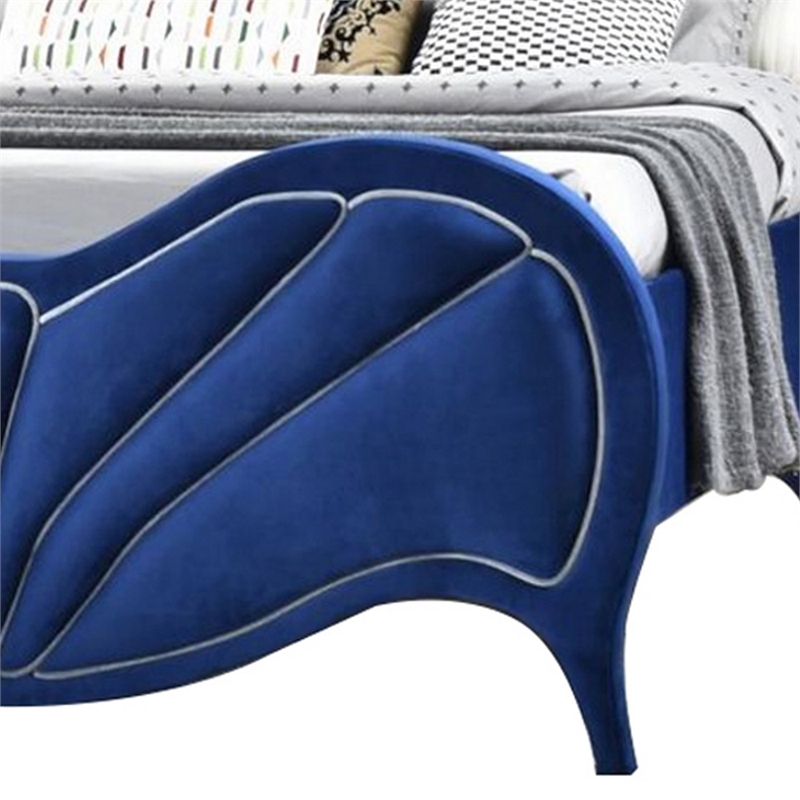 Bowery Hill Velvet Upholstered Channel Tufted Queen Bed in Blue