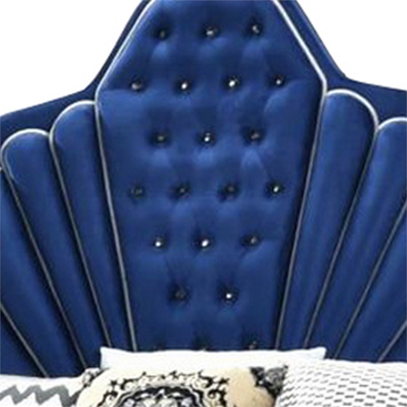 Bowery Hill Velvet Upholstered Channel Tufted Queen Bed in Blue