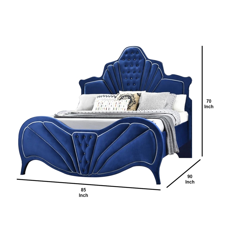 Bowery Hill Velvet Upholstered Channel Tufted Eastern King Bed in Blue