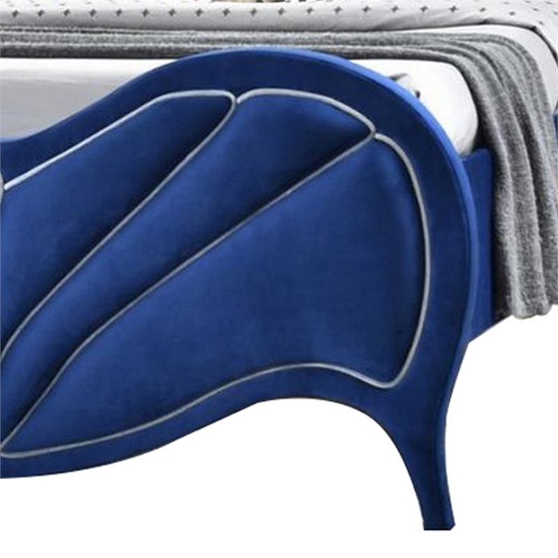 Bowery Hill Velvet Upholstered Channel Tufted Eastern King Bed in Blue