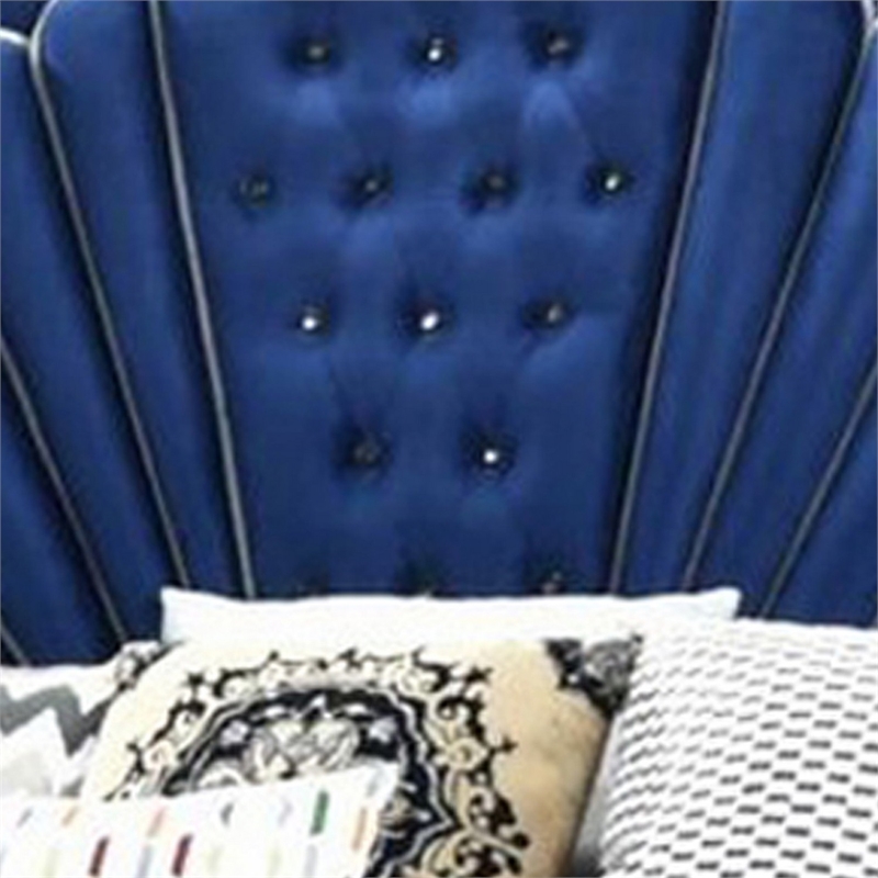 Bowery Hill Velvet Upholstered Channel Tufted Eastern King Bed in Blue