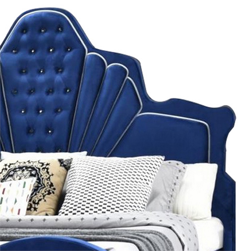 Bowery Hill Velvet Upholstered Channel Tufted Eastern King Bed in Blue