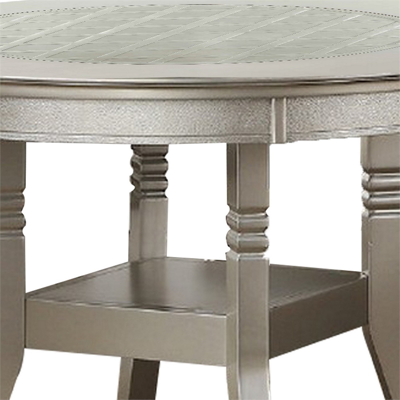 Bowery Hill Round Wooden Dining Table with Glass Inserted Top in Silver