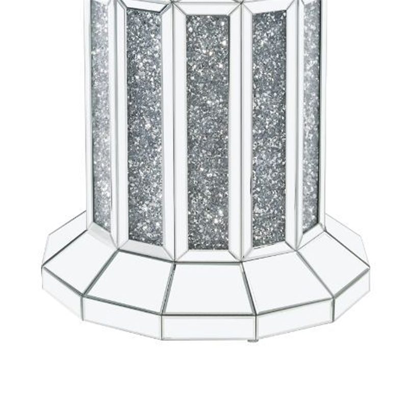 Bowery Hill Round Glass Top Dining Table with Cross Oval Base in Silver