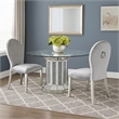 Bowery Hill Round Glass Top Dining Table with Cross Oval Base in Silver