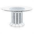 Bowery Hill Round Glass Top Dining Table with Cross Oval Base in Silver