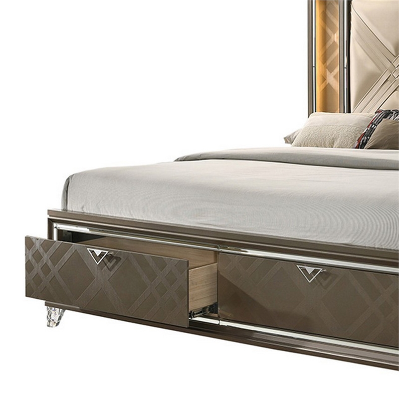Bowery Hill Full Bed with 2 Drawers and Padded Headboard in Brown