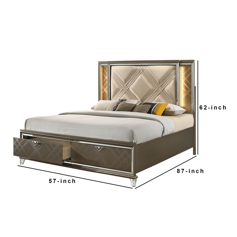 Bowery Hill Full Bed with 2 Drawers and Padded Headboard in Brown