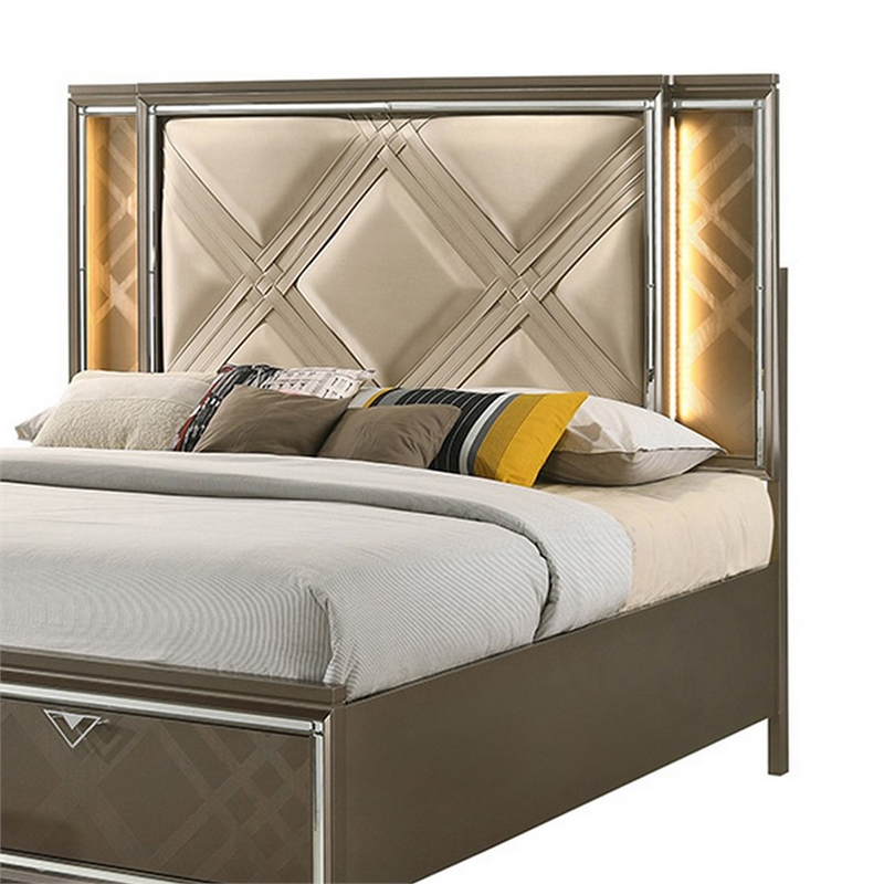 Bowery Hill Full Bed with 2 Drawers and Padded Headboard in Brown
