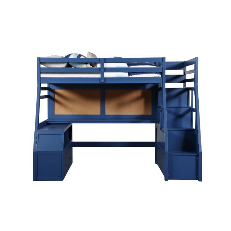 Bowery Hill Twin Loft Bed with 9 Drawers and Inbuilt Ladder in Blue