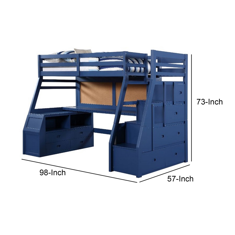 Bowery Hill Twin Loft Bed with 9 Drawers and Inbuilt Ladder in Blue