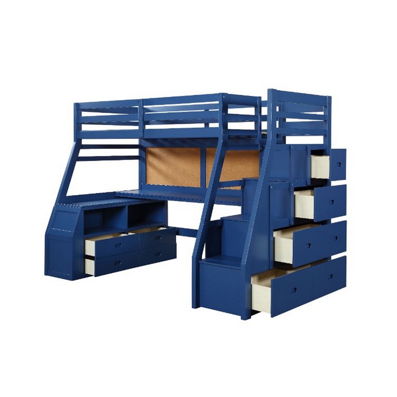 Bowery Hill Twin Loft Bed with 9 Drawers and Inbuilt Ladder in Blue