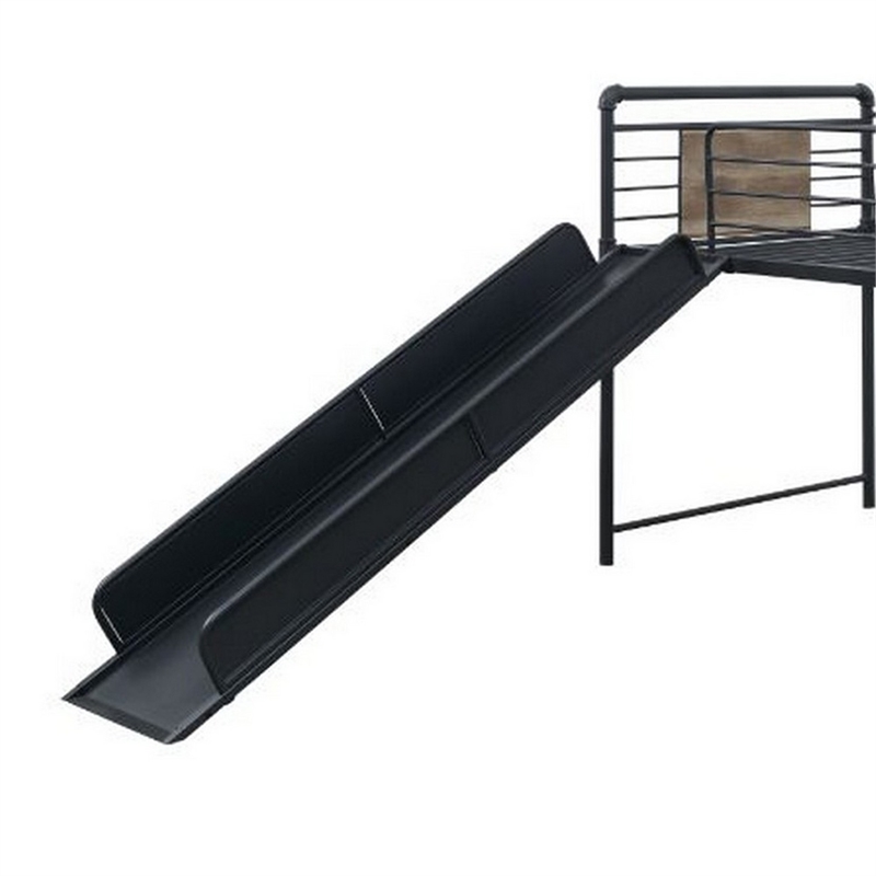 Bowery Hill Twin Loft Bed with Tubular Metal Frame and Slide in Dark Bronze