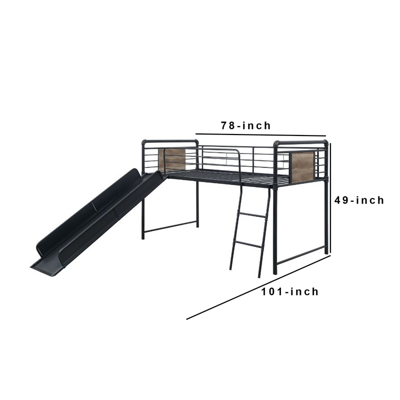 Bowery Hill Twin Loft Bed with Tubular Metal Frame and Slide in Dark Bronze