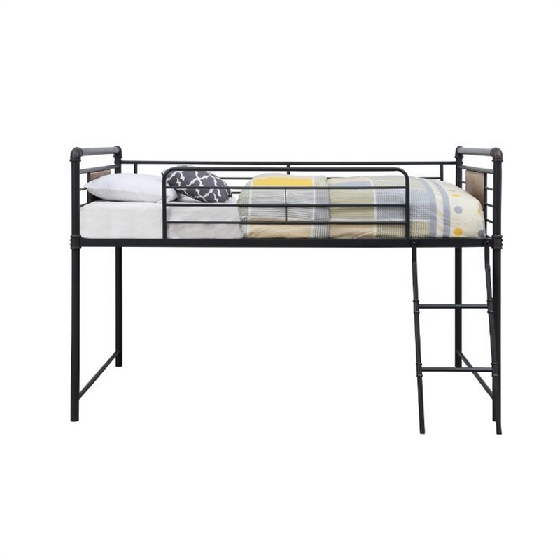 Bowery Hill Twin Loft Bed with Tubular Metal Frame and Slide in Dark Bronze