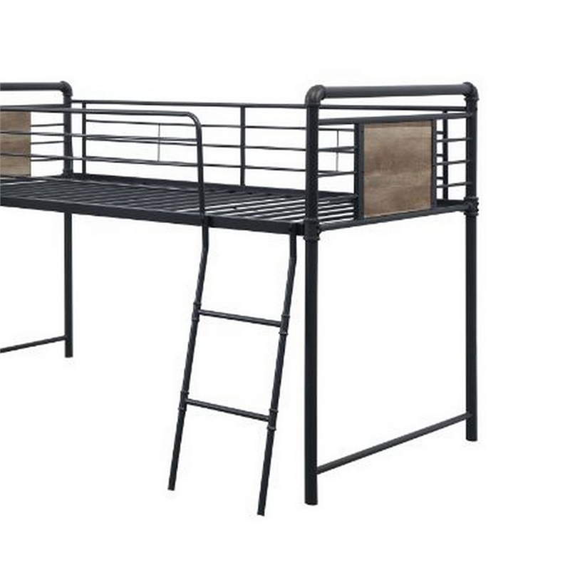 Bowery Hill Twin Loft Bed with Tubular Metal Frame and Slide in Dark Bronze