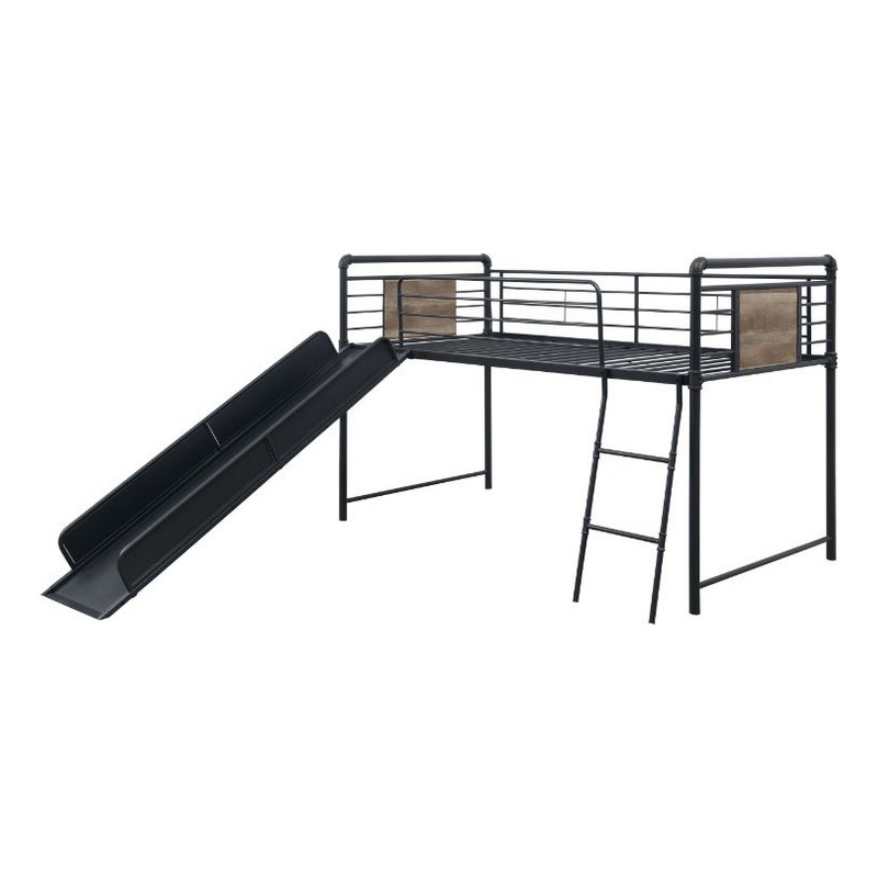 Bowery Hill Twin Loft Bed with Tubular Metal Frame and Slide in Dark Bronze