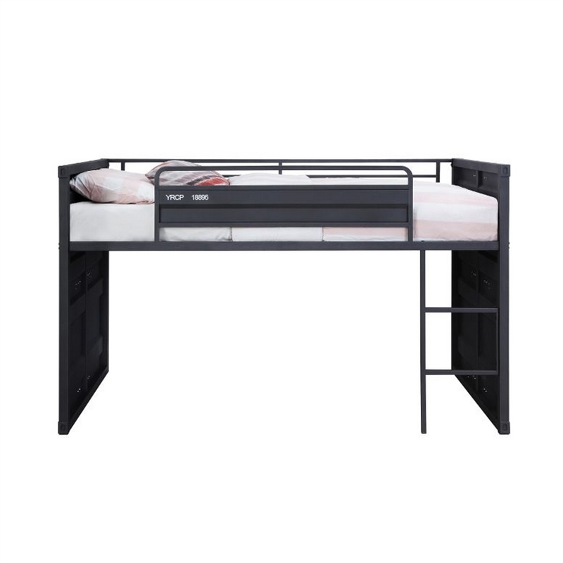Bowery Hill Twin Loft Bed with Metal Frame and Slide in Gray