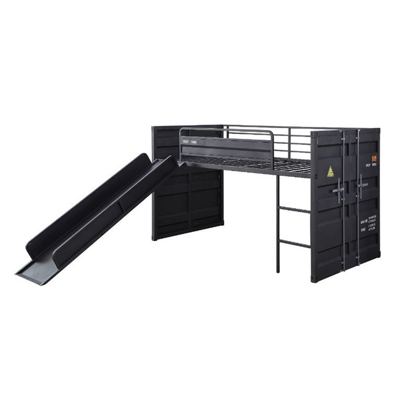 Bowery Hill Twin Loft Bed with Metal Frame and Slide in Gray