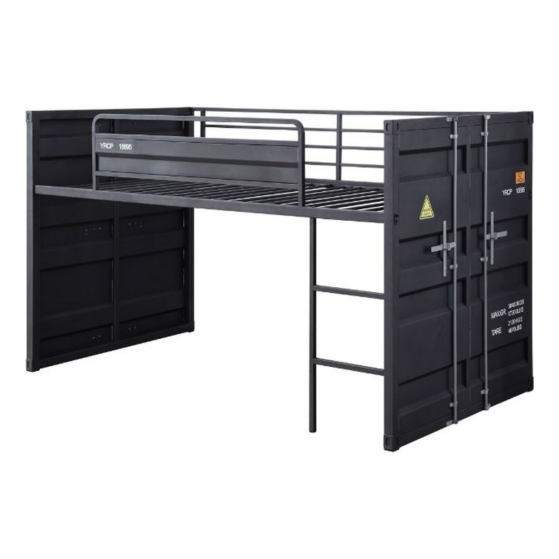 Bowery Hill Twin Loft Bed with Metal Frame and Slide in Gray