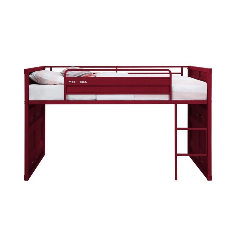 Bowery Hill Twin Loft Bed with Metal Frame Ladder and Slide in Red