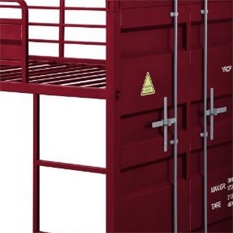 Bowery Hill Twin Loft Bed with Metal Frame Ladder and Slide in Red