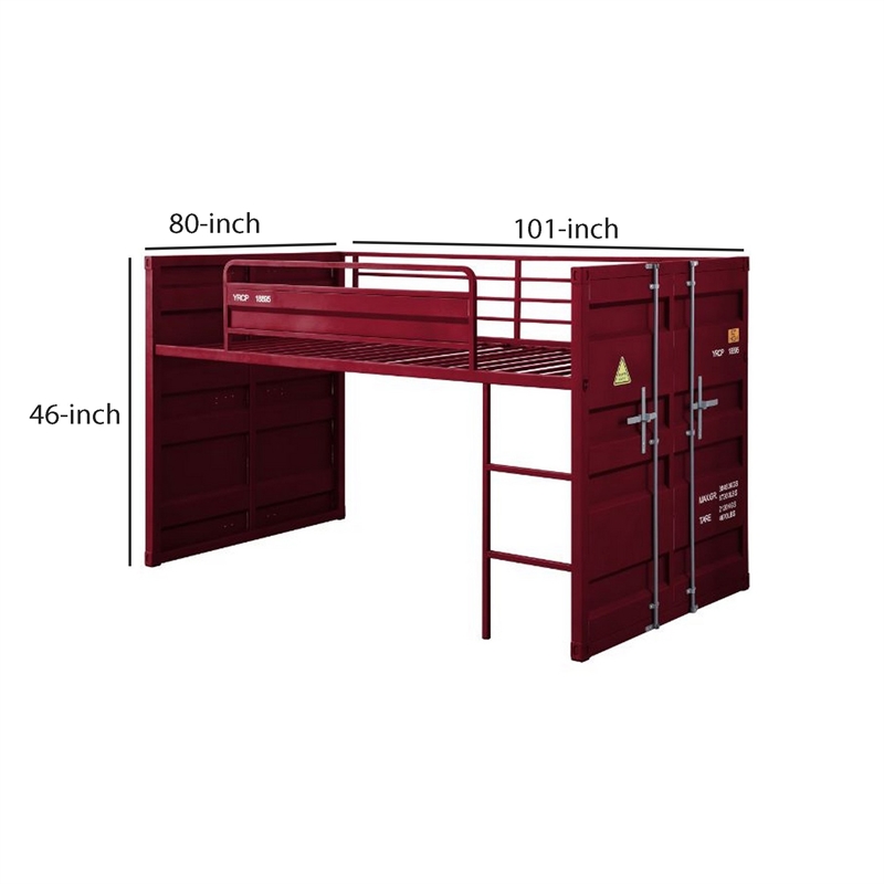 Bowery Hill Twin Loft Bed with Metal Frame Ladder and Slide in Red