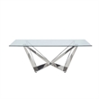 Bowery Hill Dining Table with Overlapped Metal Geometric Accent in Silver