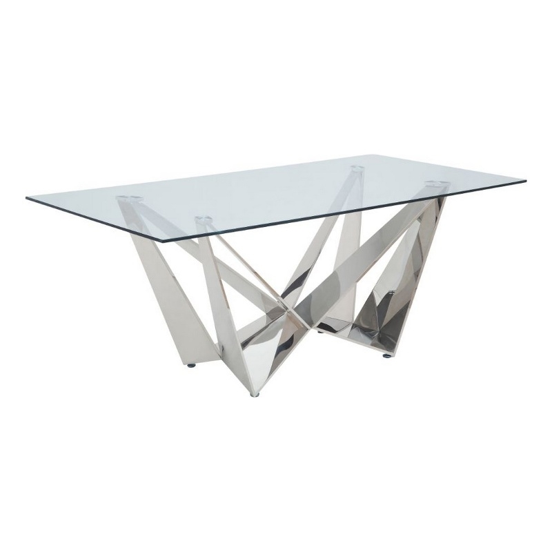Bowery Hill Dining Table with Overlapped Metal Geometric Accent in Silver