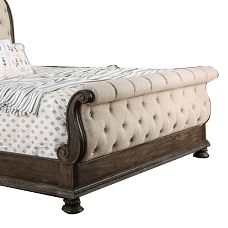 Bowery Hill Queen Size Bed with Fabric Upholstery in Beige and Brown