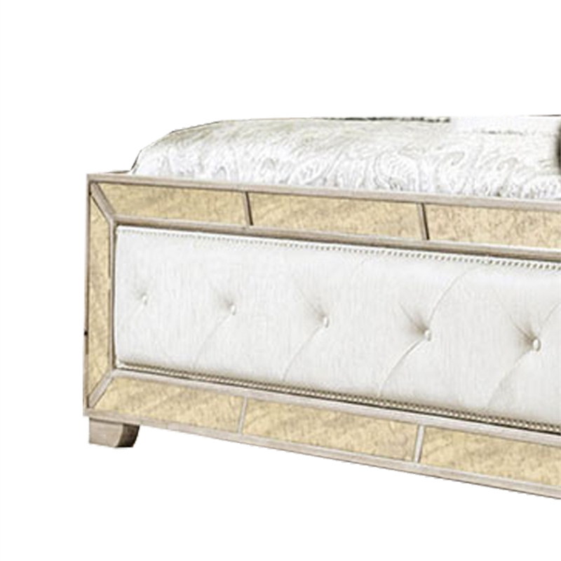 Bowery Hill Leatherette Wooden Queen Size Bed in Gold and Silver