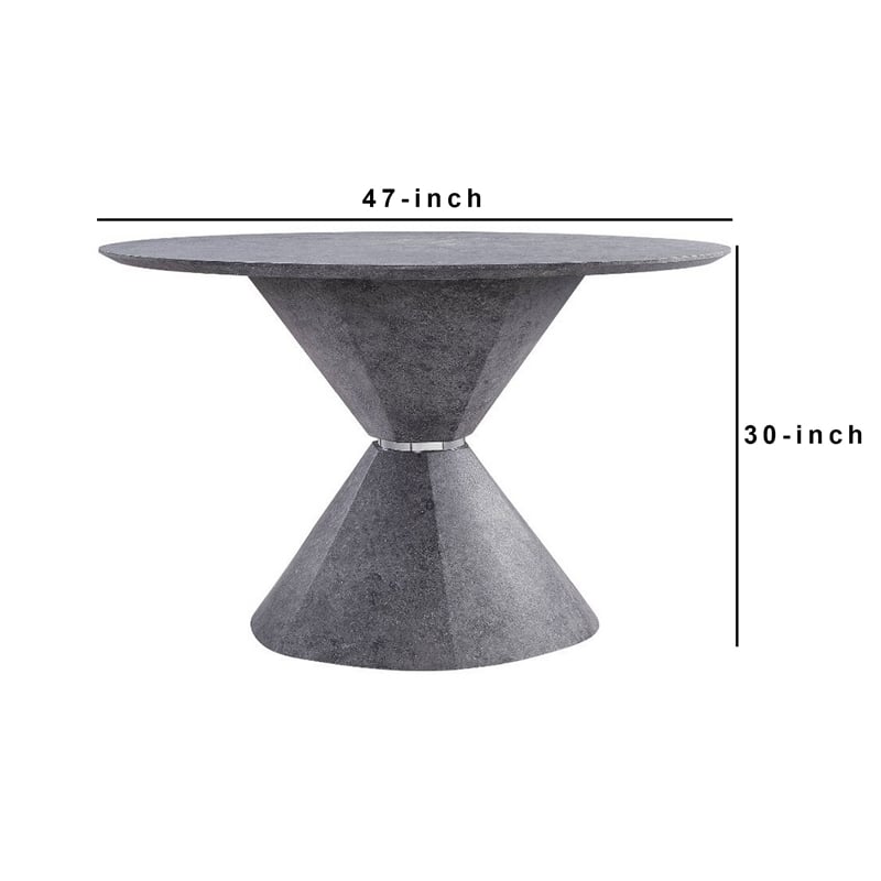 Bowery Hill Dining Table with Faux Concrete Top and Pedestal Base in Gray