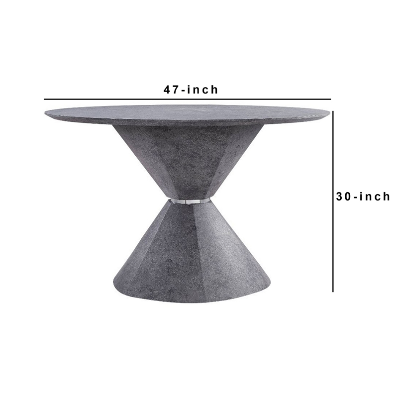 Bowery Hill Dining Table with Faux Concrete Top and Pedestal Base in Gray