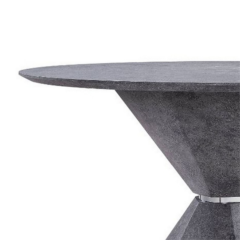 Bowery Hill Dining Table with Faux Concrete Top and Pedestal Base in Gray