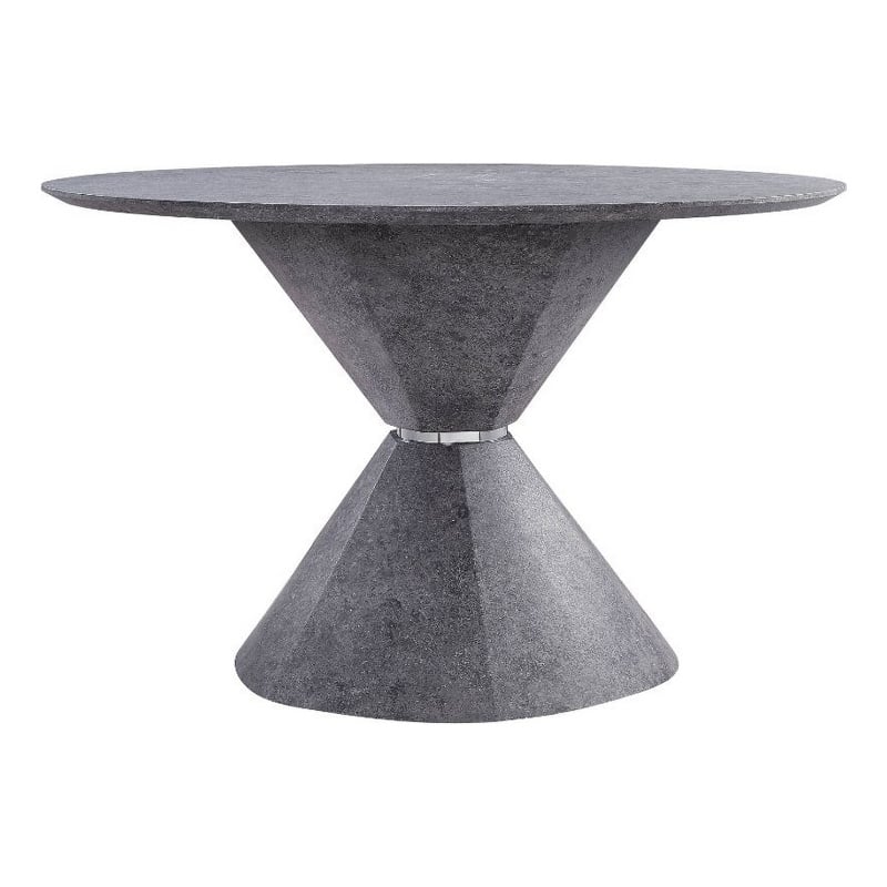 Bowery Hill Dining Table with Faux Concrete Top and Pedestal Base in Gray