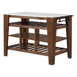 Bowery Hill 4 Tier Kitchen Island with Shelves and Handle in Brown White