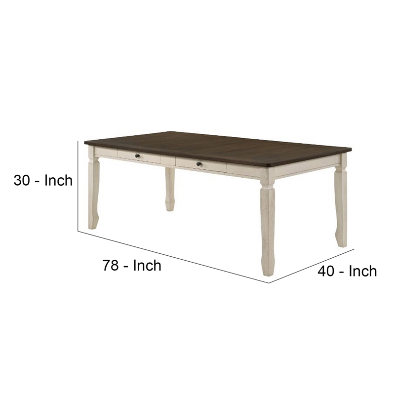 Bowery Hill Rectangular Dining Table with 2 Drawers in Brown and White