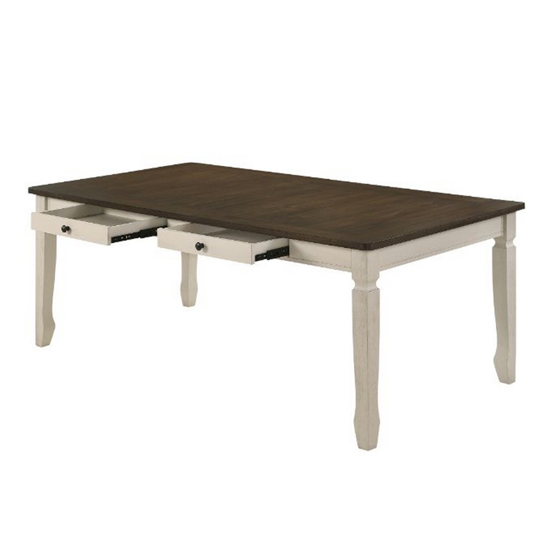 Bowery Hill Rectangular Dining Table with 2 Drawers in Brown and White