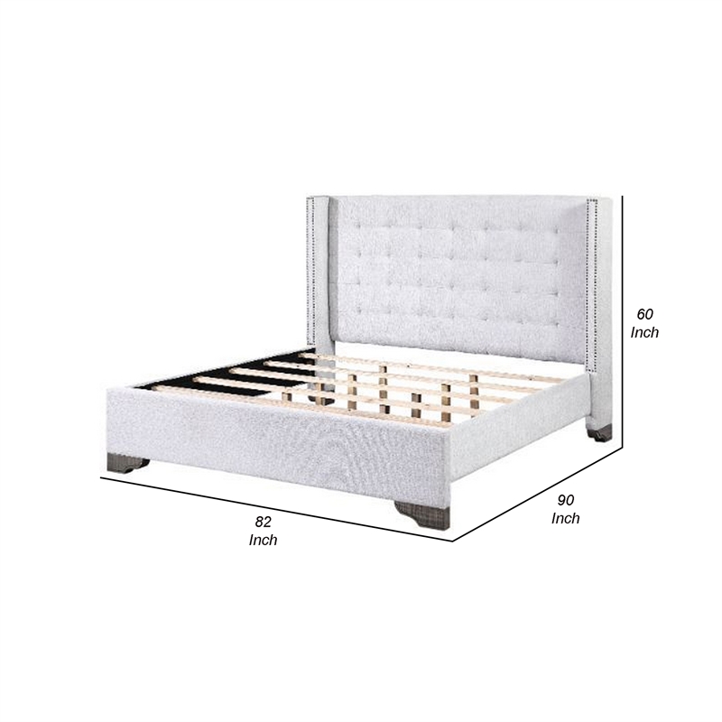 Bowery Hill Eastern King Bed with Fabric Upholstery and Tufting in Beige