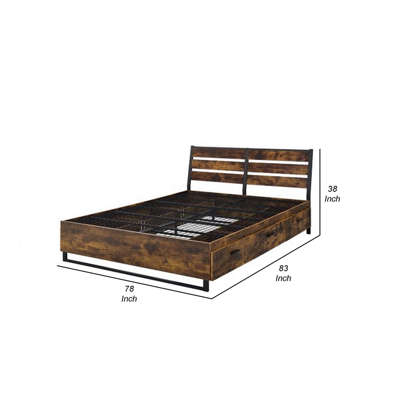 Bowery Hill Eastern King Bed with 6 Drawers and Slats in Brown and Black