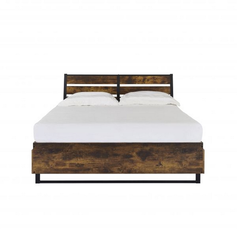 Bowery Hill Eastern King Bed with 6 Drawers and Slats in Brown and Black