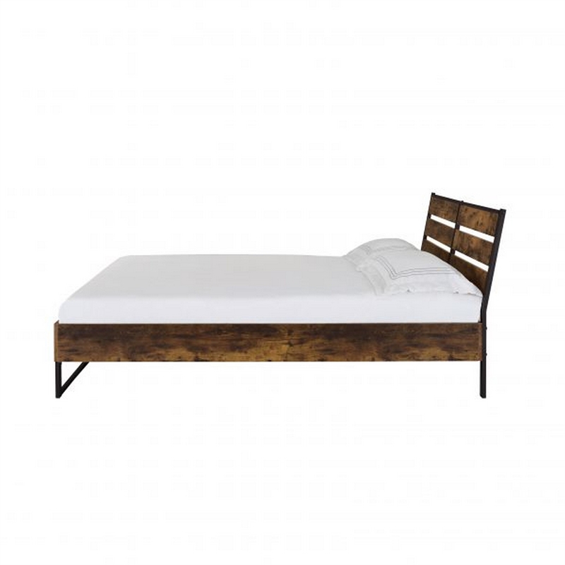 Bowery Hill Eastern King Bed with Panel Headboard and Slats in Brown Black