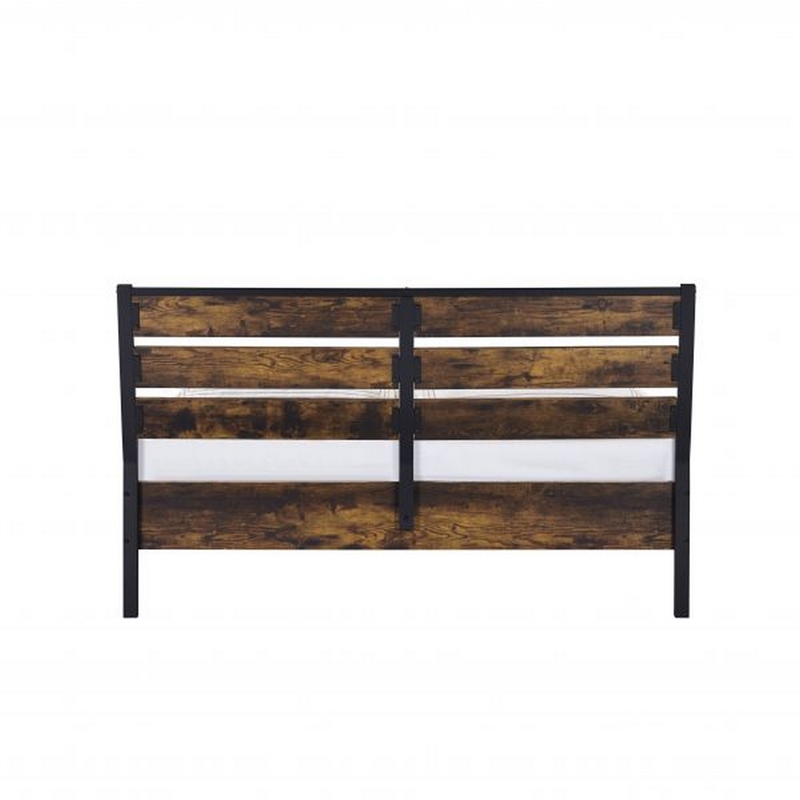 Bowery Hill Eastern King Bed with Panel Headboard and Slats in Brown Black
