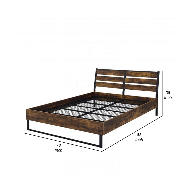 Bowery Hill Eastern King Bed with Panel Headboard and Slats in Brown Black