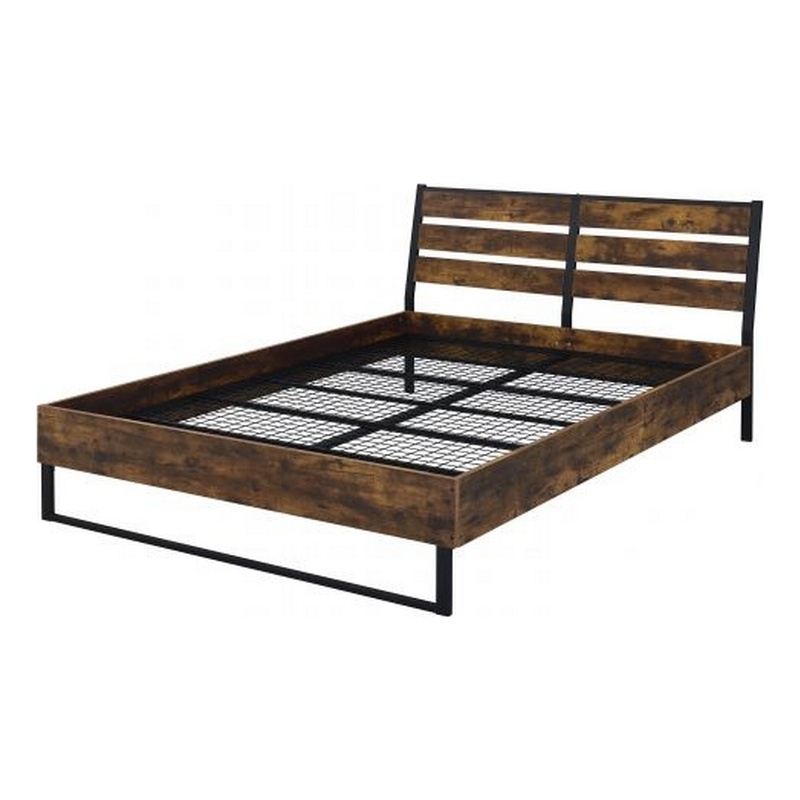 Bowery Hill Eastern King Bed with Panel Headboard and Slats in Brown Black