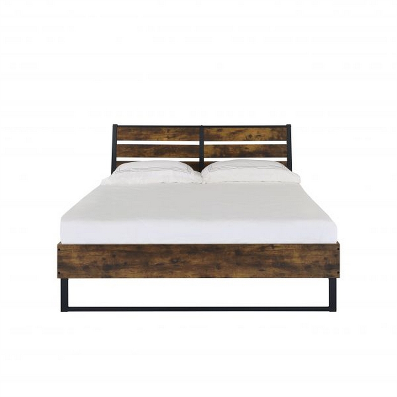 Bowery Hill Eastern King Bed with Panel Headboard and Slats in Brown Black