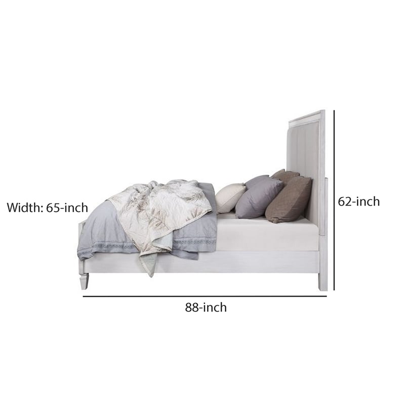 Bowery Hill Queen Bed with Channel Tufted Fabric Padding in White and Gray