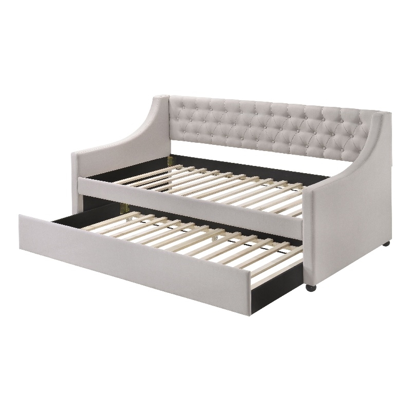 Bowery Hill Twin Daybed with Tufted Back and Sloped Arms in Light Gray